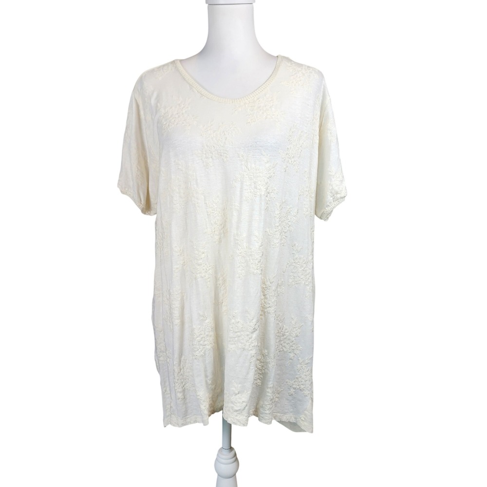 Pete &‎ Greta Johnny Was Ivory Linen Floral Embroidered Tunic Top Womens Small